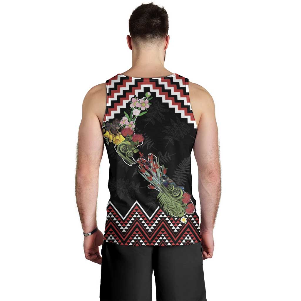 New Zealand Christmas Taniko Poutama Men Tank Top Flora Map with Birds - Aussie Hoodie