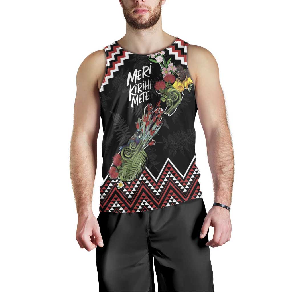 New Zealand Christmas Taniko Poutama Men Tank Top Flora Map with Birds - Aussie Hoodie