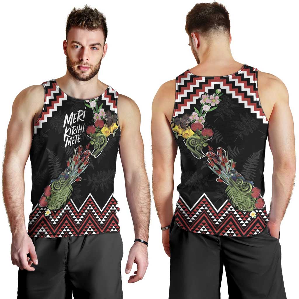 New Zealand Christmas Taniko Poutama Men Tank Top Flora Map with Birds - Aussie Hoodie