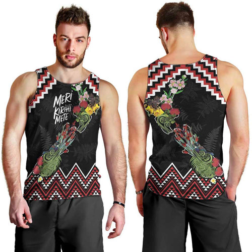 New Zealand Christmas Taniko Poutama Men Tank Top Flora Map with Birds - Aussie Hoodie