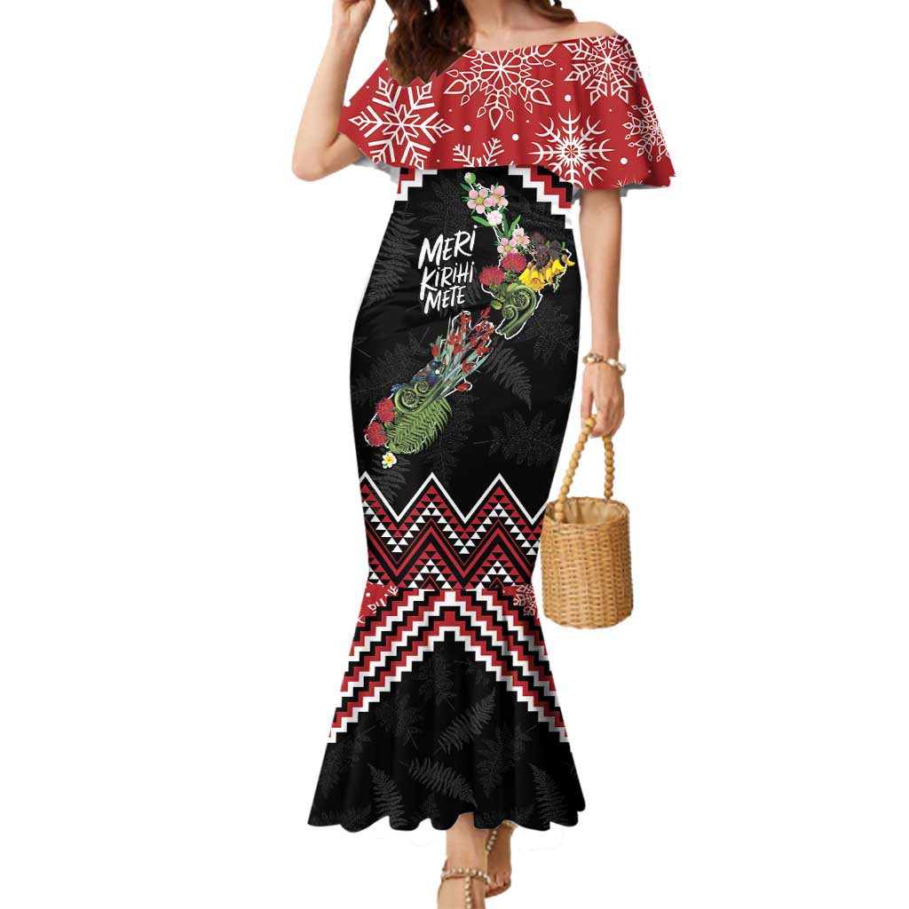 New Zealand Christmas Taniko Poutama Mermaid Dress Flora Map with Birds - Aussie Hoodie