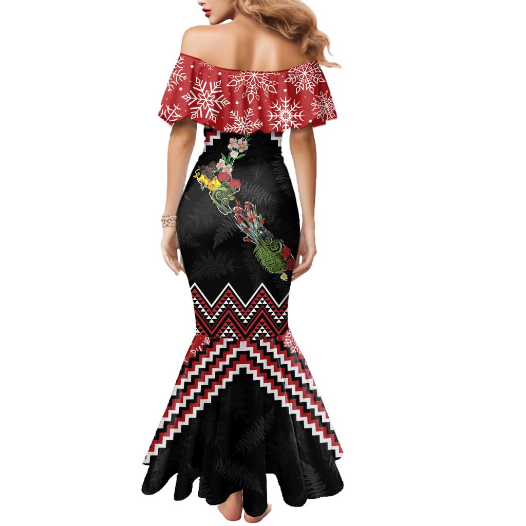 New Zealand Christmas Taniko Poutama Mermaid Dress Flora Map with Birds - Aussie Hoodie