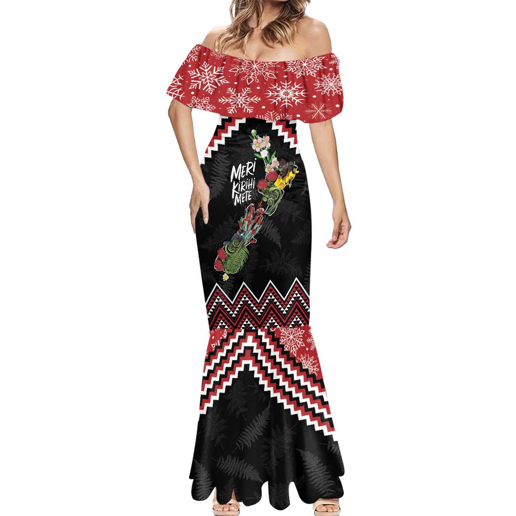 New Zealand Christmas Taniko Poutama Mermaid Dress Flora Map with Birds - Aussie Hoodie