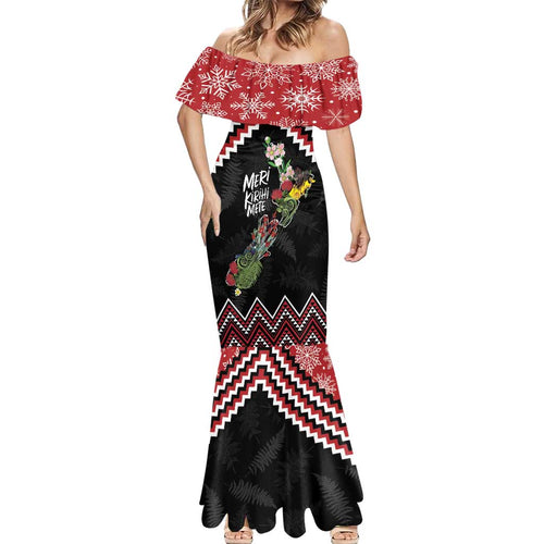 New Zealand Christmas Taniko Poutama Mermaid Dress Flora Map with Birds - Aussie Hoodie