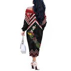 New Zealand Christmas Taniko Poutama Off The Shoulder Long Sleeve Dress Flora Map with Birds - Aussie Hoodie
