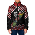 New Zealand Christmas Taniko Poutama Padded Jacket Flora Map with Birds - Aussie Hoodie
