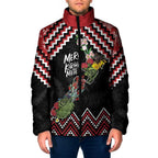 New Zealand Christmas Taniko Poutama Padded Jacket Flora Map with Birds - Aussie Hoodie