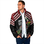 New Zealand Christmas Taniko Poutama Padded Jacket Flora Map with Birds - Aussie Hoodie