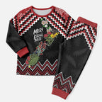 New Zealand Christmas Taniko Poutama Christmas Pajama Set Flora Map with Birds - Aussie Hoodie
