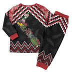 New Zealand Christmas Taniko Poutama Christmas Pajama Set Flora Map with Birds - Aussie Hoodie