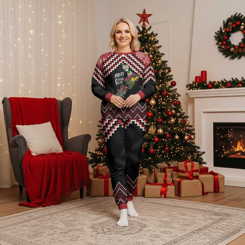 New Zealand Christmas Taniko Poutama Christmas Pajama Set Flora Map with Birds - Aussie Hoodie