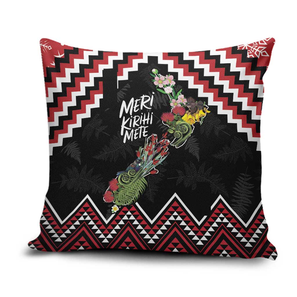 New Zealand Christmas Taniko Poutama Pillow Cover Flora Map with Birds - Aussie Hoodie