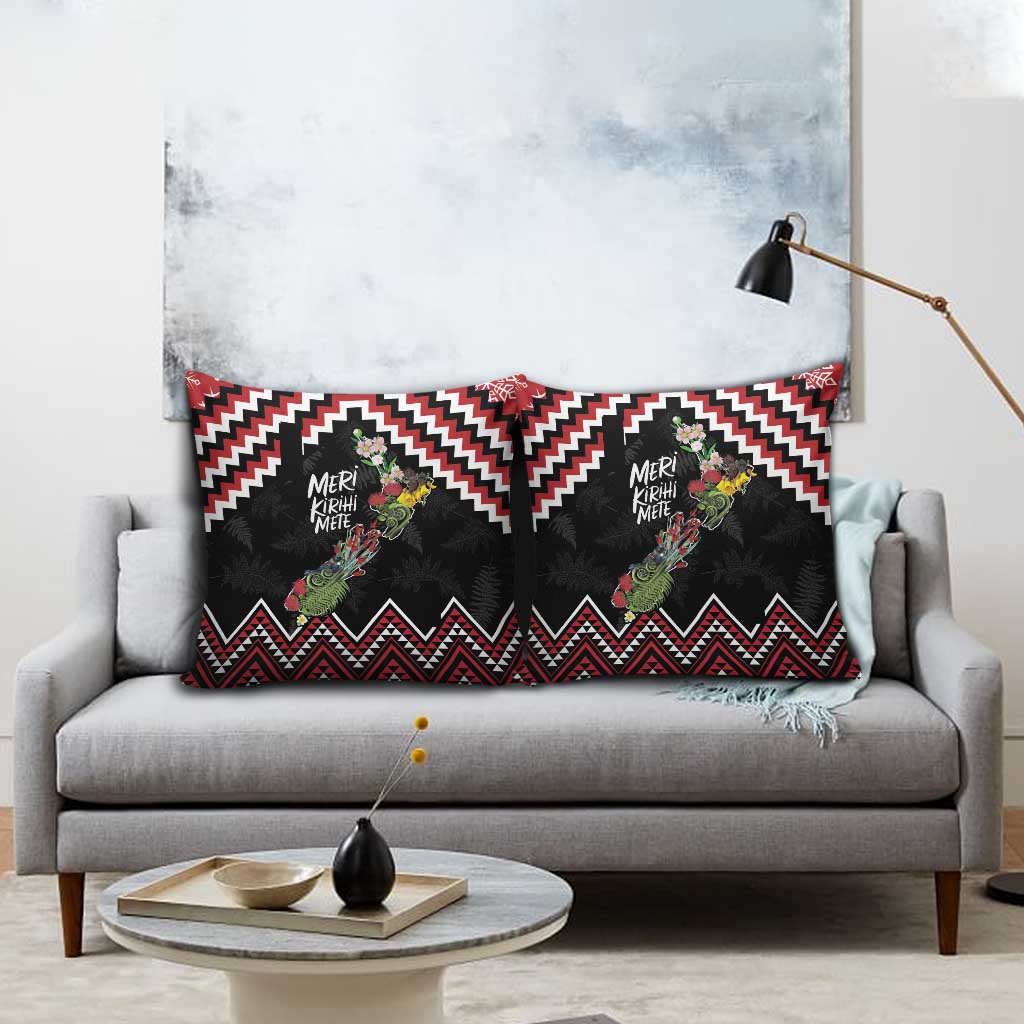 New Zealand Christmas Taniko Poutama Pillow Cover Flora Map with Birds - Aussie Hoodie