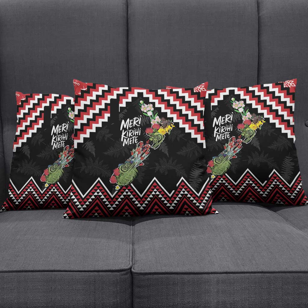 New Zealand Christmas Taniko Poutama Pillow Cover Flora Map with Birds - Aussie Hoodie