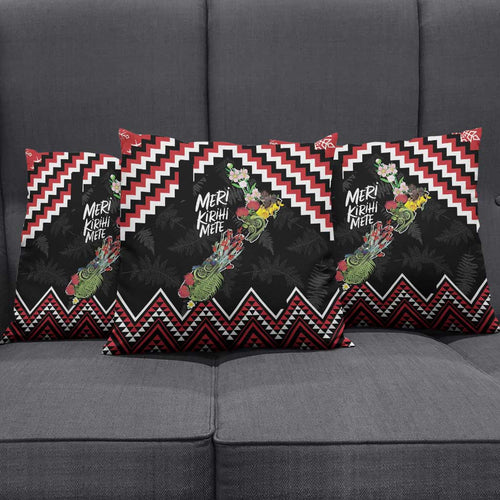 New Zealand Christmas Taniko Poutama Pillow Cover Flora Map with Birds - Aussie Hoodie
