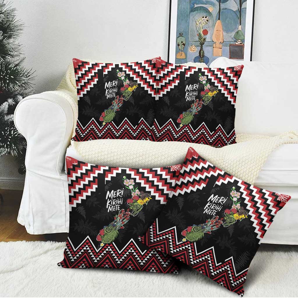 New Zealand Christmas Taniko Poutama Pillow Cover Flora Map with Birds - Aussie Hoodie