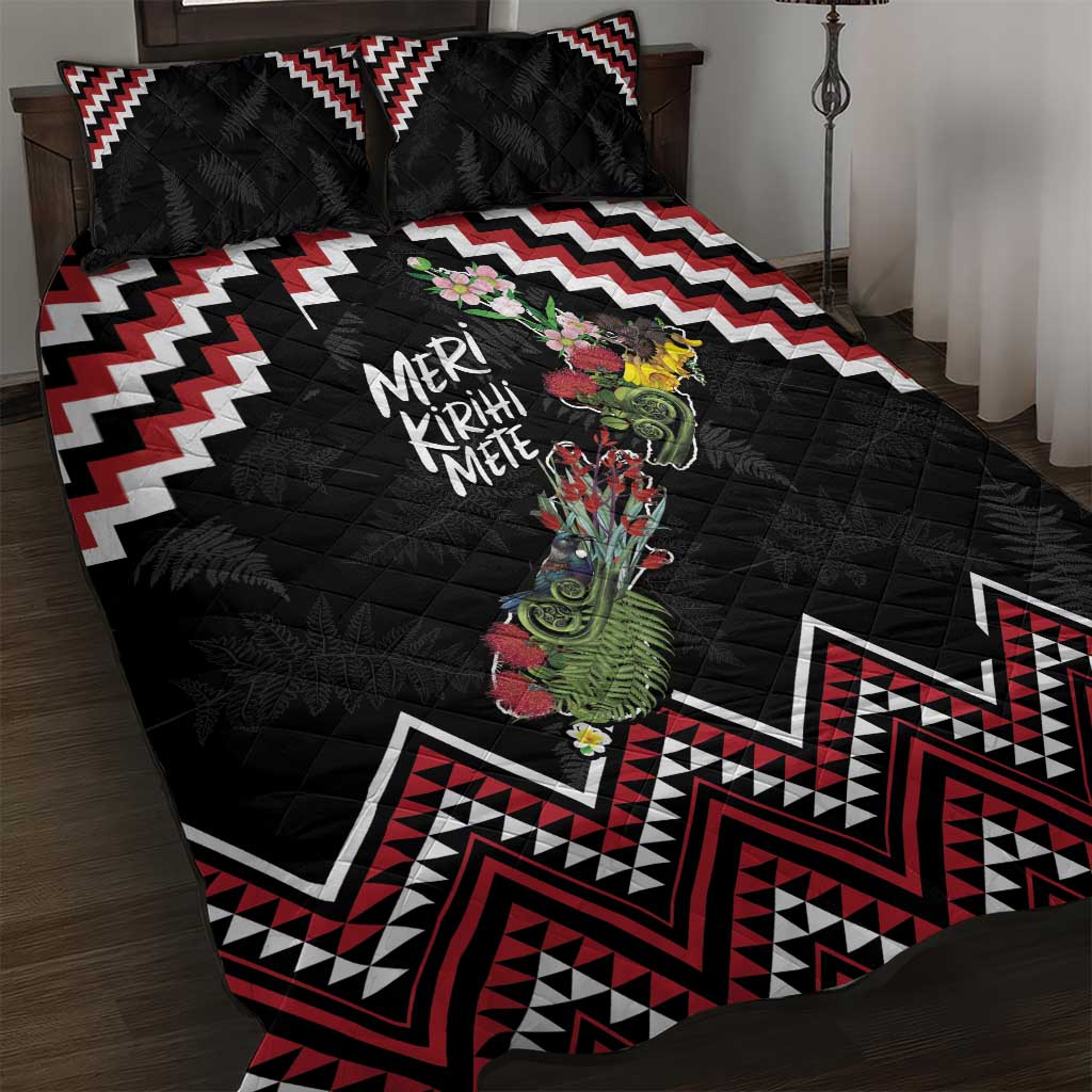 New Zealand Christmas Taniko Poutama Quilt Bed Set Flora Map with Birds - Aussie Hoodie