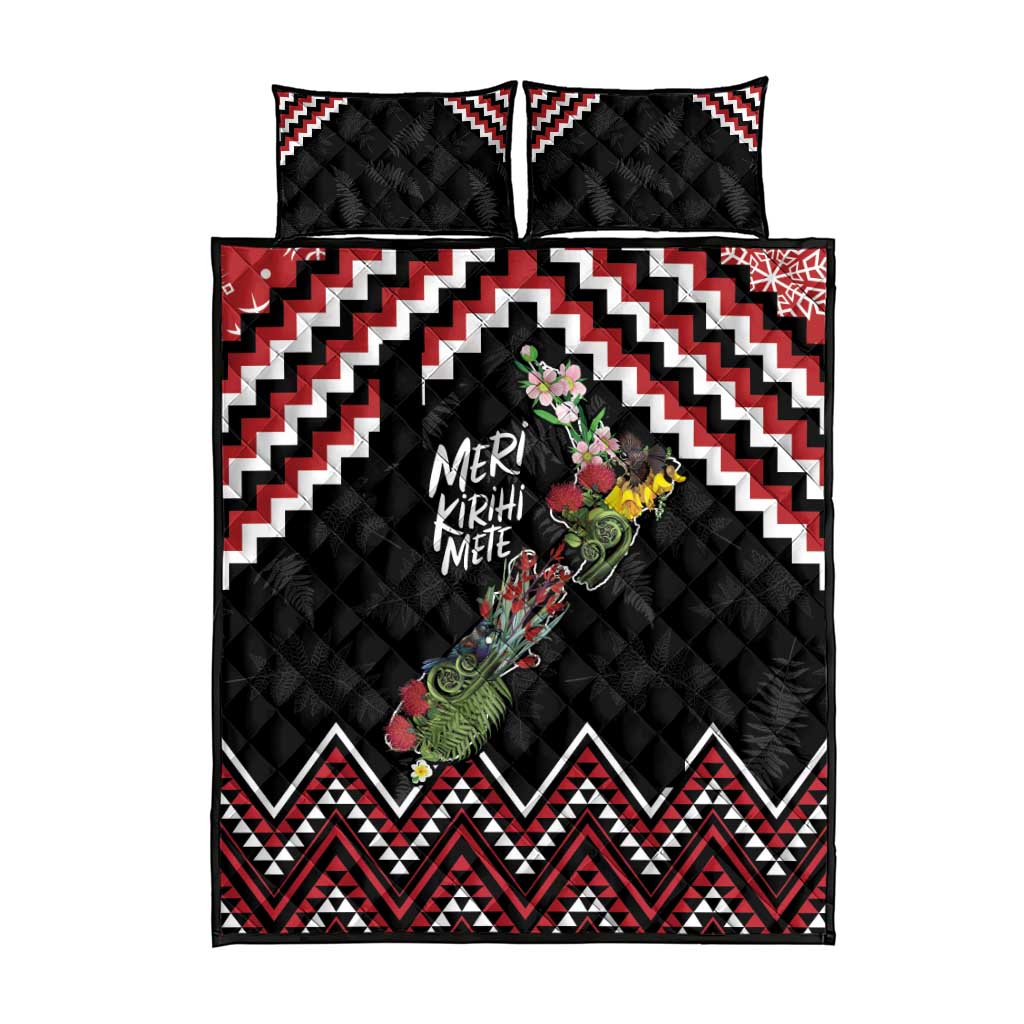 New Zealand Christmas Taniko Poutama Quilt Bed Set Flora Map with Birds - Aussie Hoodie
