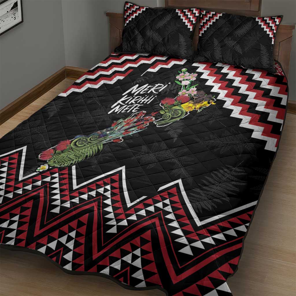 New Zealand Christmas Taniko Poutama Quilt Bed Set Flora Map with Birds - Aussie Hoodie