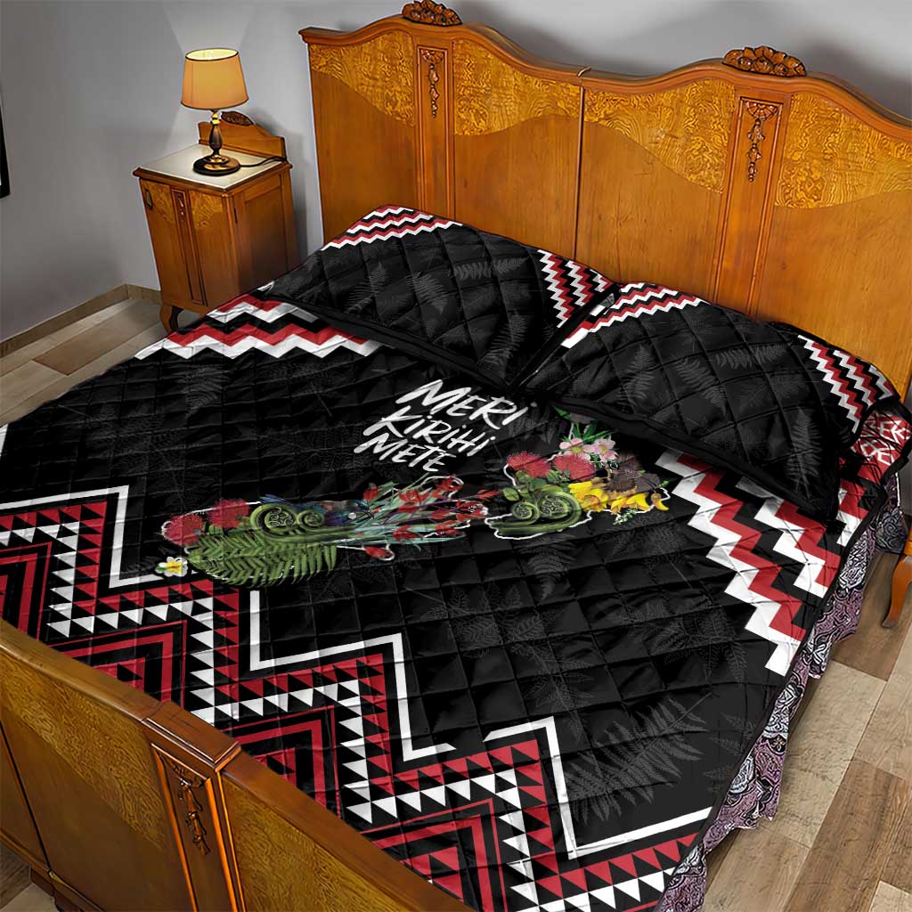 New Zealand Christmas Taniko Poutama Quilt Bed Set Flora Map with Birds - Aussie Hoodie