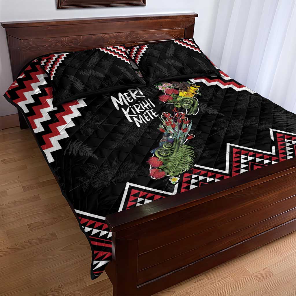 New Zealand Christmas Taniko Poutama Quilt Bed Set Flora Map with Birds - Aussie Hoodie