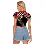 New Zealand Christmas Taniko Poutama Raglan Cropped T Shirt Flora Map with Birds - Aussie Hoodie