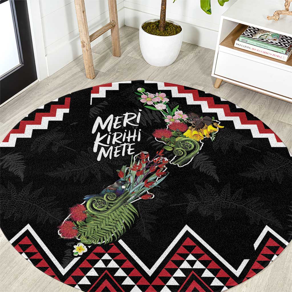 New Zealand Christmas Taniko Poutama Round Carpet Flora Map with Birds - Aussie Hoodie