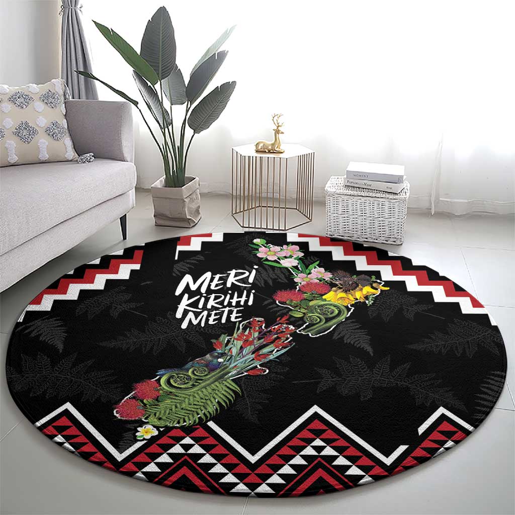 New Zealand Christmas Taniko Poutama Round Carpet Flora Map with Birds - Aussie Hoodie