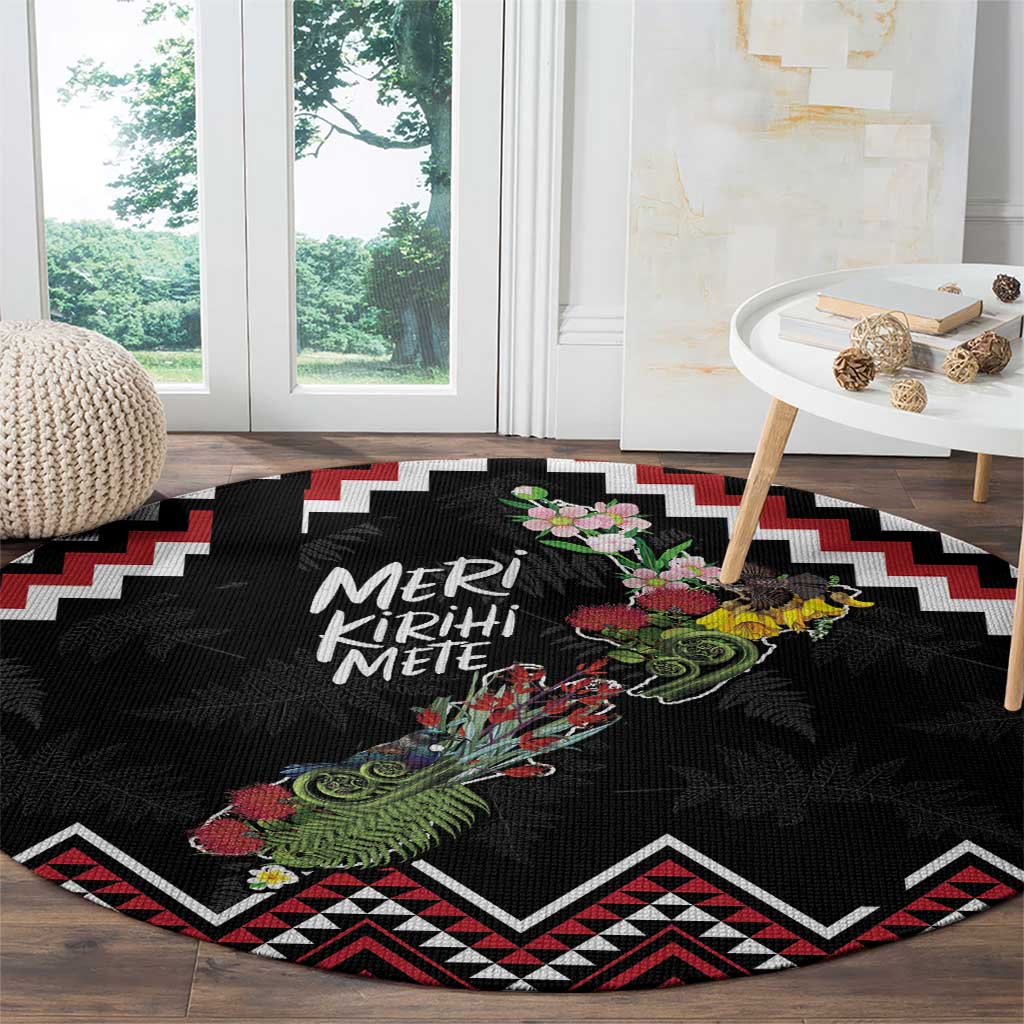 New Zealand Christmas Taniko Poutama Round Carpet Flora Map with Birds - Aussie Hoodie