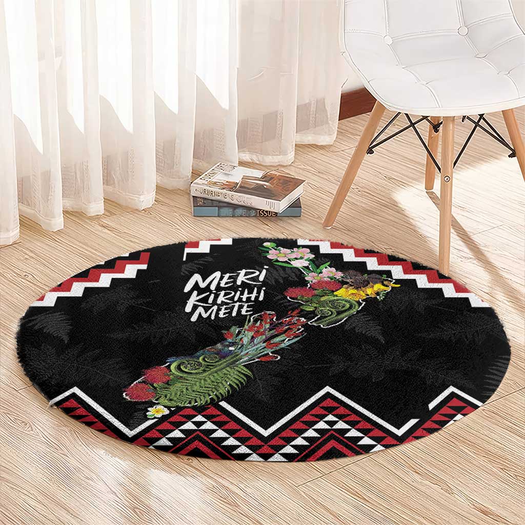 New Zealand Christmas Taniko Poutama Round Carpet Flora Map with Birds - Aussie Hoodie