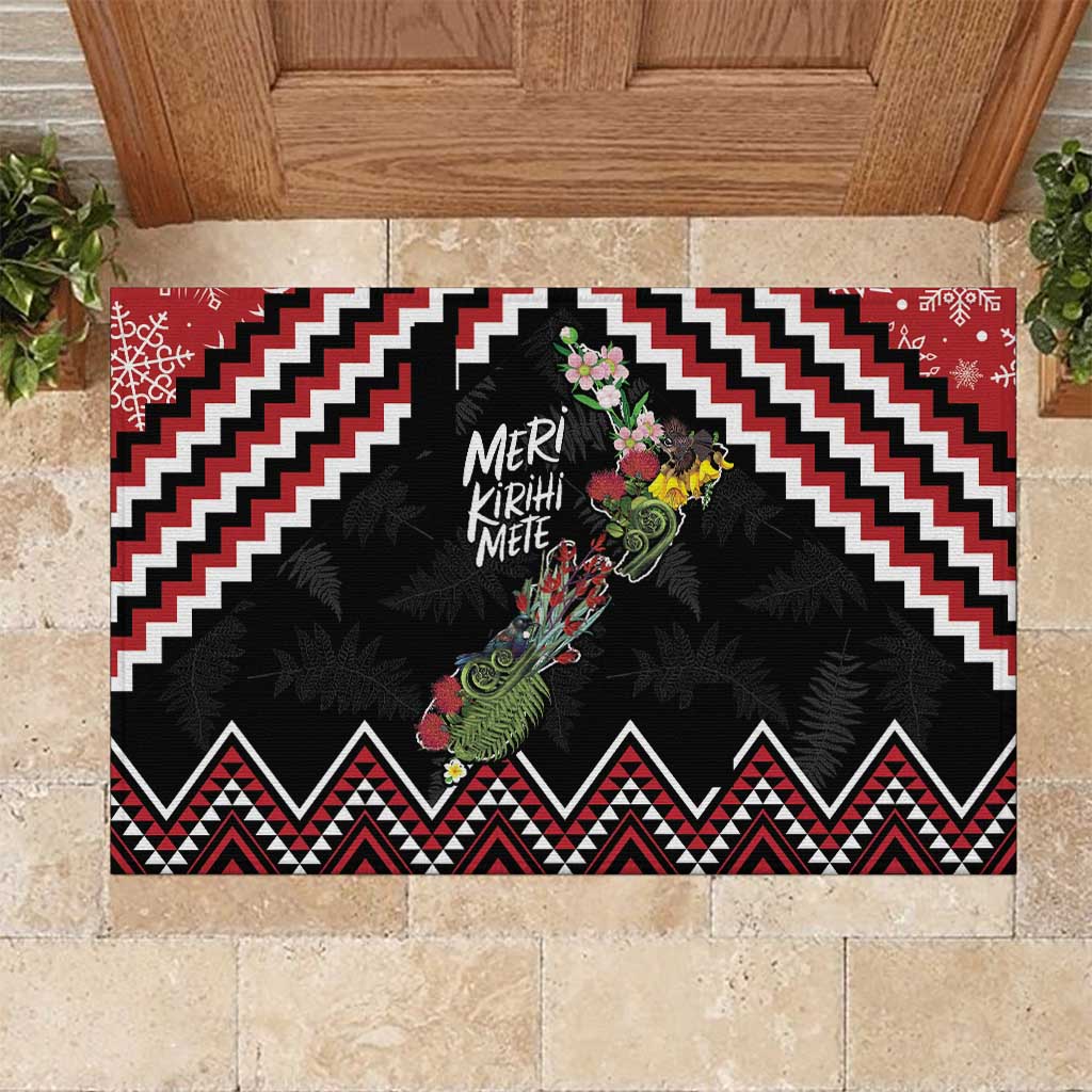 New Zealand Christmas Taniko Poutama Rubber Doormat Flora Map with Birds - Aussie Hoodie