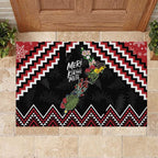 New Zealand Christmas Taniko Poutama Rubber Doormat Flora Map with Birds - Aussie Hoodie