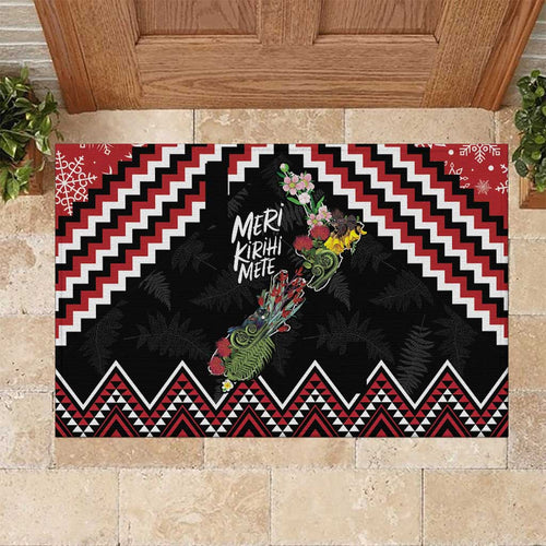 New Zealand Christmas Taniko Poutama Rubber Doormat Flora Map with Birds - Aussie Hoodie