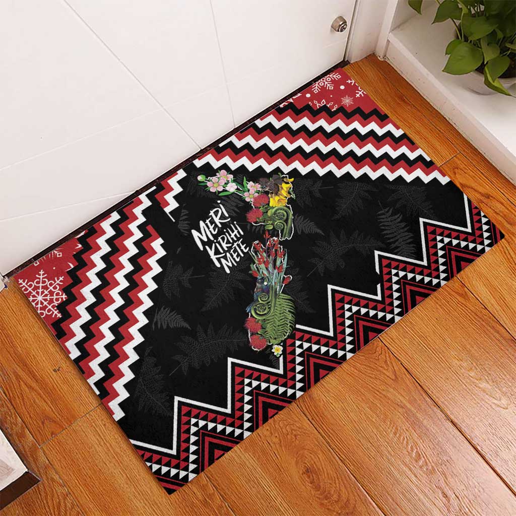 New Zealand Christmas Taniko Poutama Rubber Doormat Flora Map with Birds - Aussie Hoodie