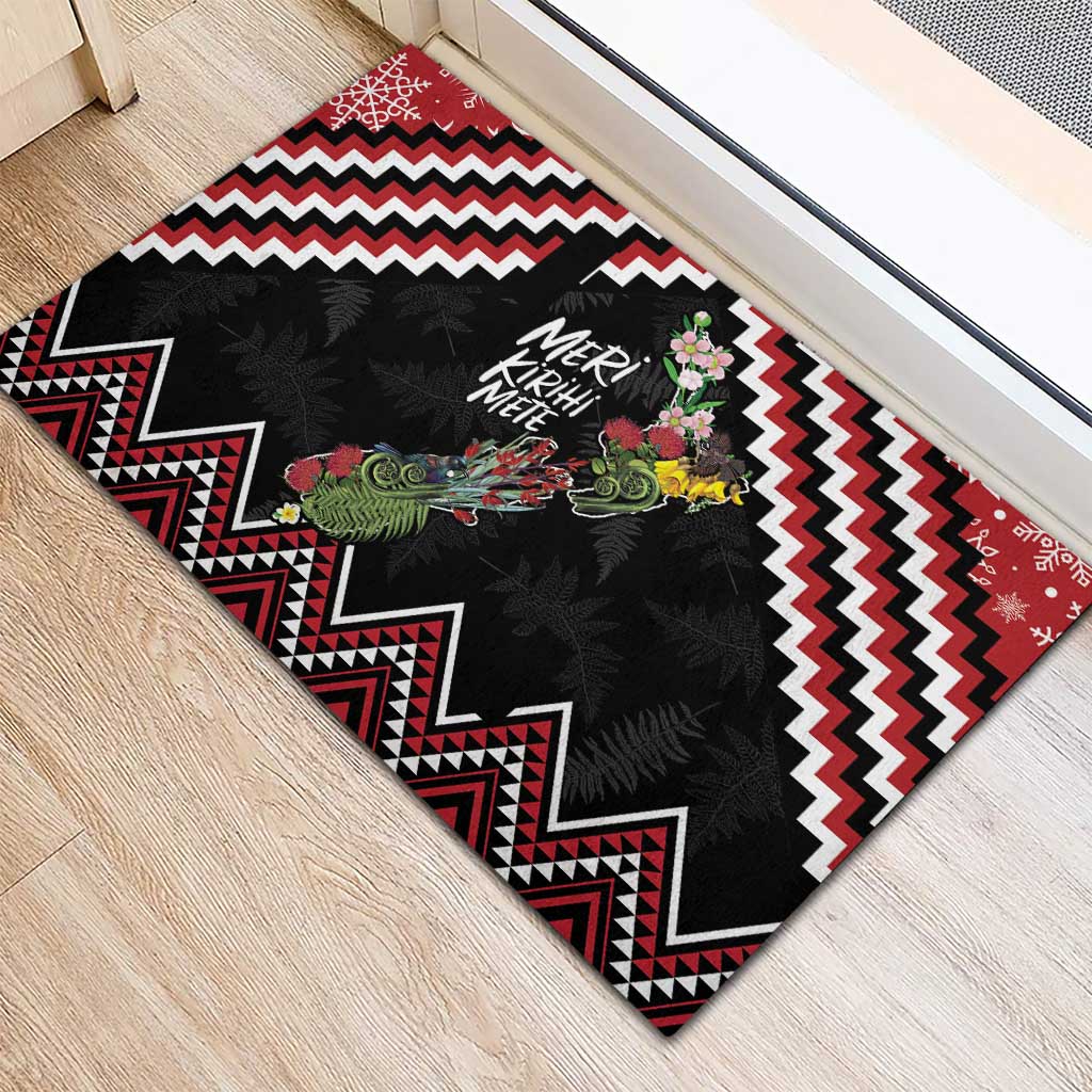 New Zealand Christmas Taniko Poutama Rubber Doormat Flora Map with Birds - Aussie Hoodie