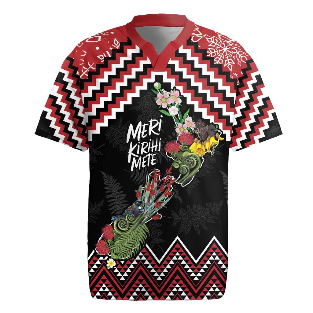 New Zealand Christmas Taniko Poutama Rugby Jersey Flora Map with Birds - Aussie Hoodie