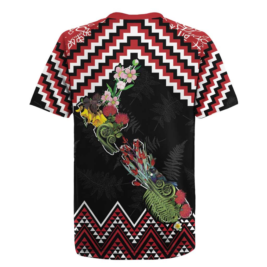 New Zealand Christmas Taniko Poutama Rugby Jersey Flora Map with Birds - Aussie Hoodie