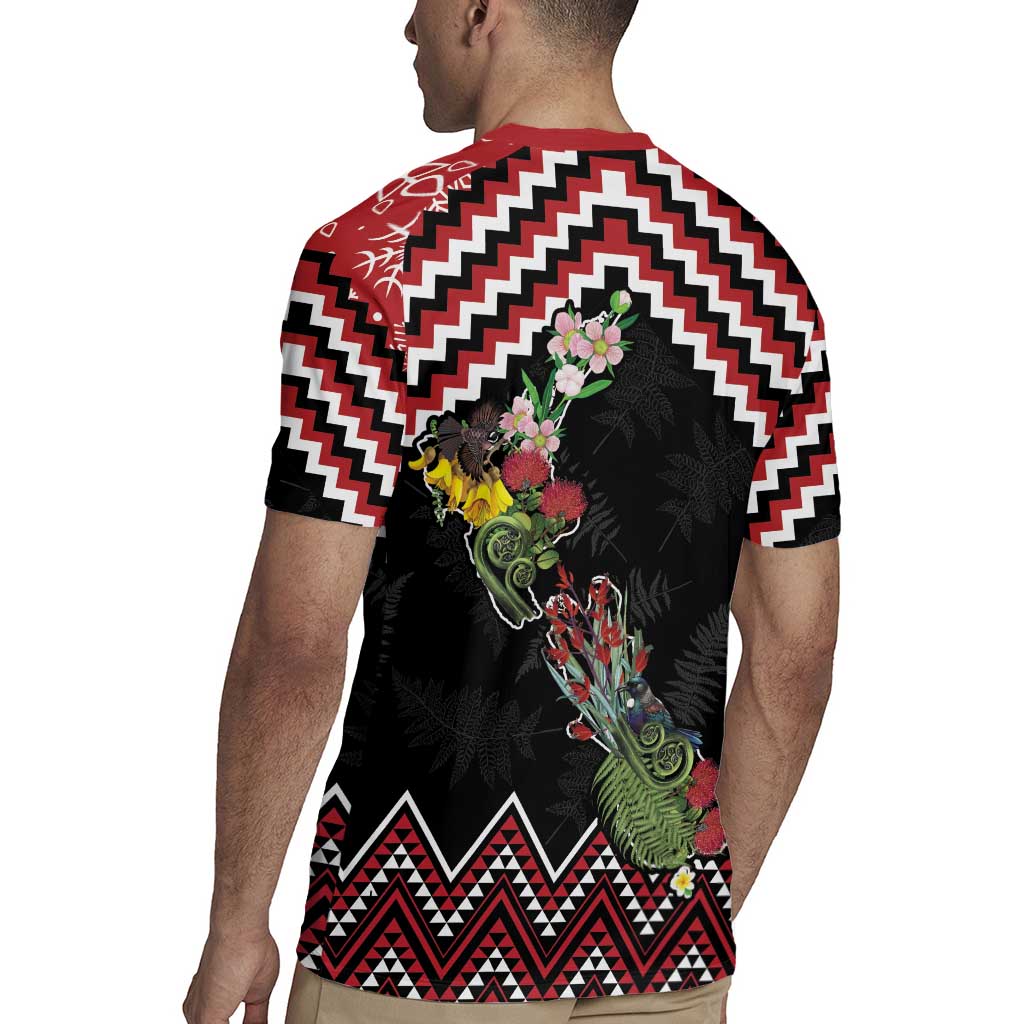 New Zealand Christmas Taniko Poutama Rugby Jersey Flora Map with Birds - Aussie Hoodie