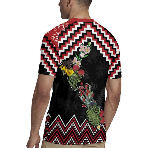 New Zealand Christmas Taniko Poutama Rugby Jersey Flora Map with Birds - Aussie Hoodie