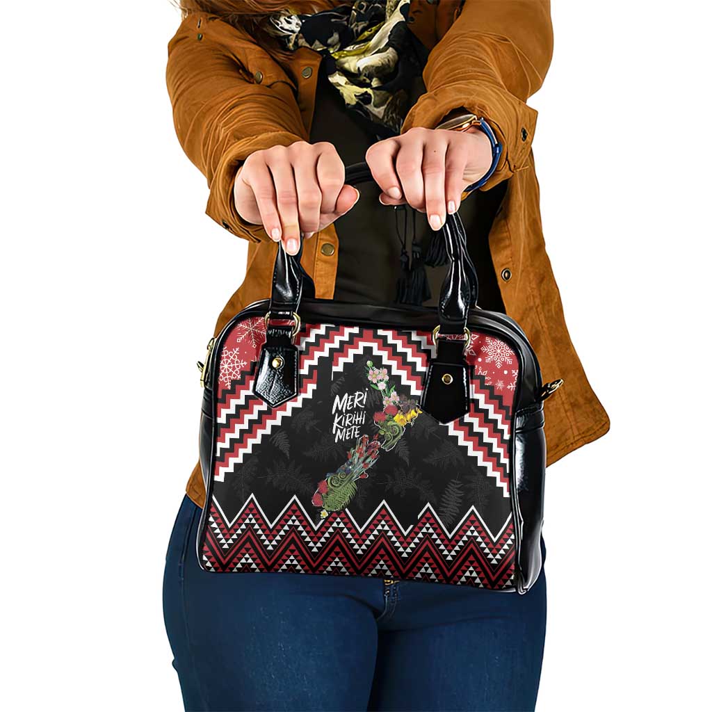New Zealand Christmas Taniko Poutama Shoulder Handbag Flora Map with Birds - Aussie Hoodie