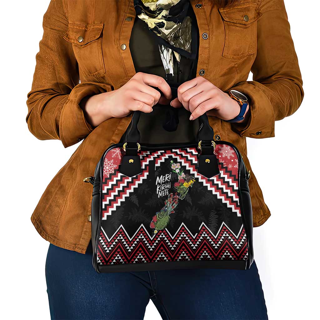 New Zealand Christmas Taniko Poutama Shoulder Handbag Flora Map with Birds - Aussie Hoodie