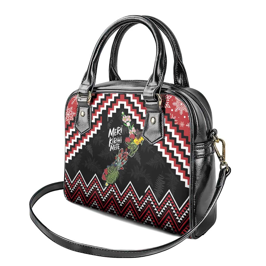 New Zealand Christmas Taniko Poutama Shoulder Handbag Flora Map with Birds - Aussie Hoodie