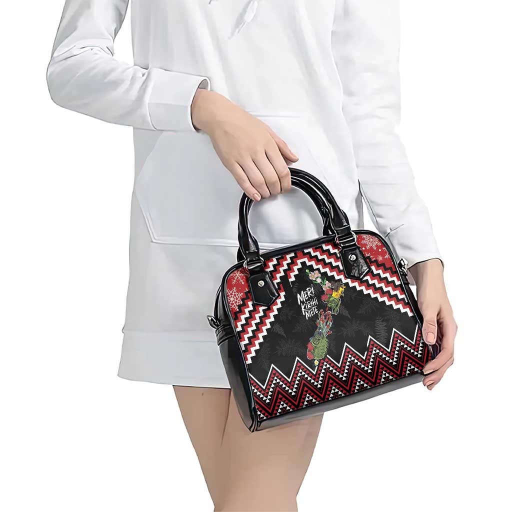 New Zealand Christmas Taniko Poutama Shoulder Handbag Flora Map with Birds - Aussie Hoodie