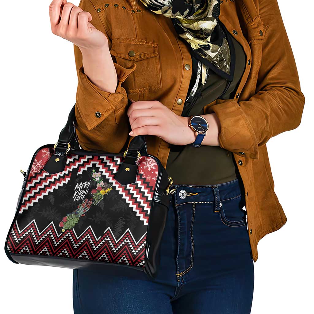 New Zealand Christmas Taniko Poutama Shoulder Handbag Flora Map with Birds - Aussie Hoodie