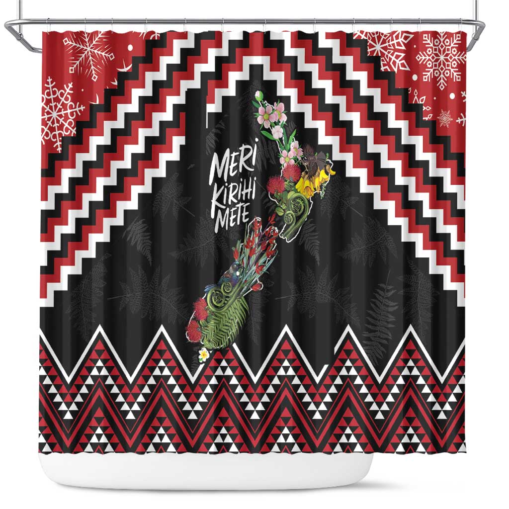 New Zealand Christmas Taniko Poutama Shower Curtain Flora Map with Birds - Aussie Hoodie
