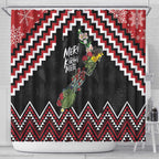 New Zealand Christmas Taniko Poutama Shower Curtain Flora Map with Birds - Aussie Hoodie