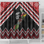New Zealand Christmas Taniko Poutama Shower Curtain Flora Map with Birds - Aussie Hoodie