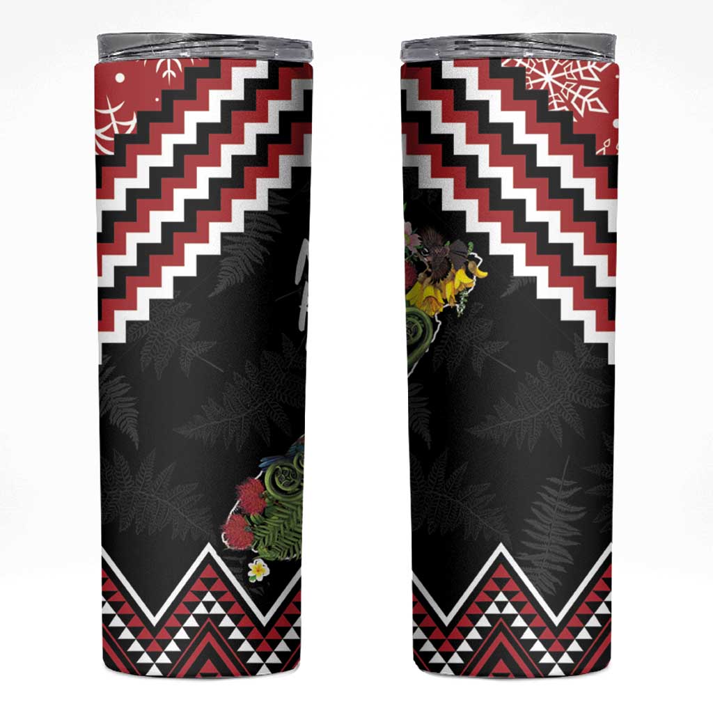 New Zealand Christmas Taniko Poutama Skinny Tumbler Flora Map with Birds - Aussie Hoodie