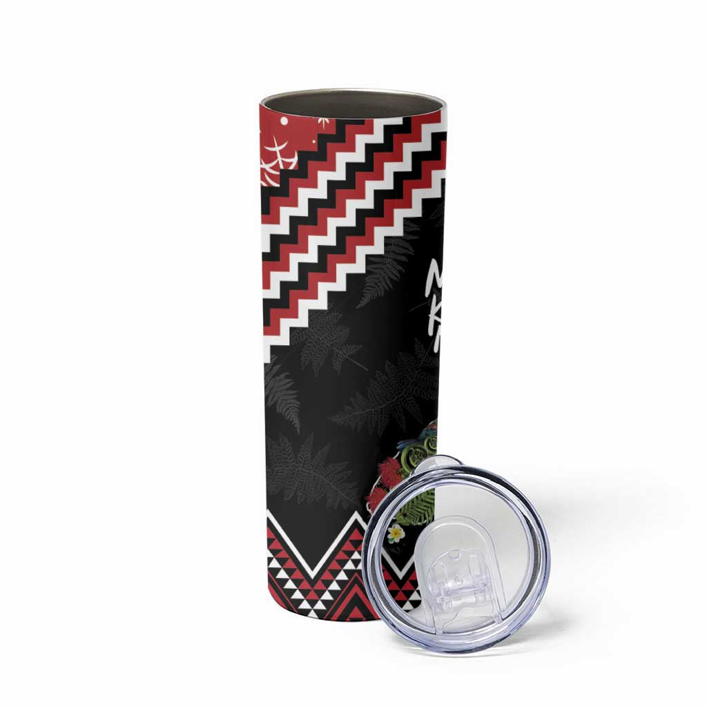 New Zealand Christmas Taniko Poutama Skinny Tumbler Flora Map with Birds - Aussie Hoodie