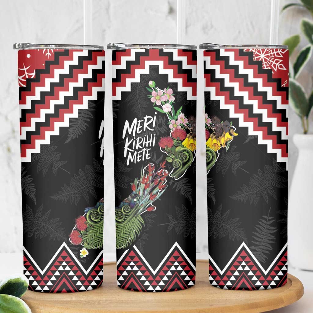 New Zealand Christmas Taniko Poutama Skinny Tumbler Flora Map with Birds - Aussie Hoodie